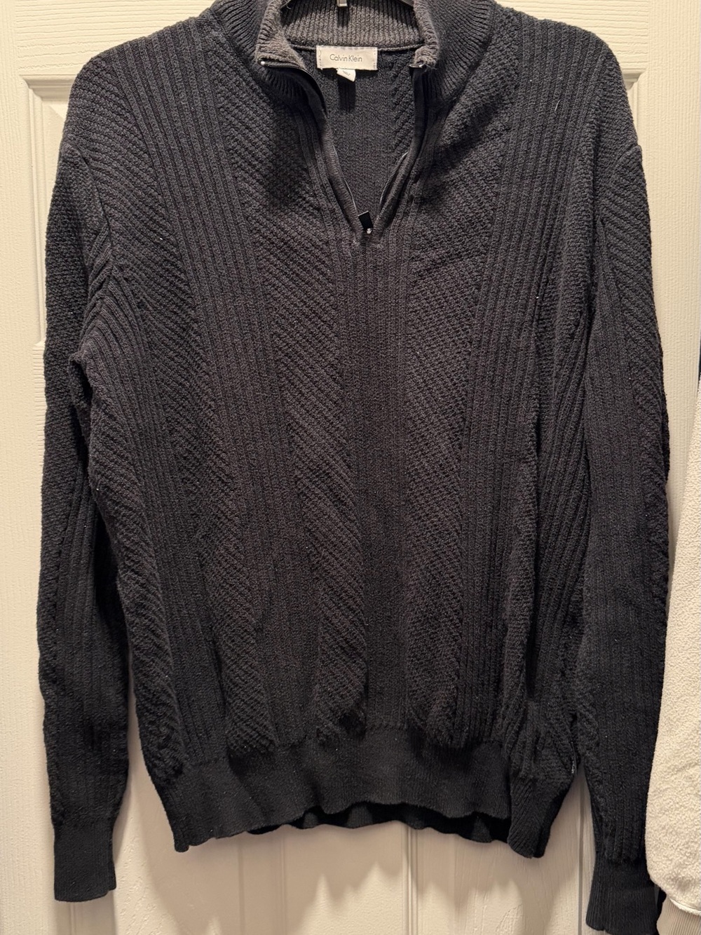 Calvin Klein Men's Dark Gray Quarter-Zip Cable Knit Sweater